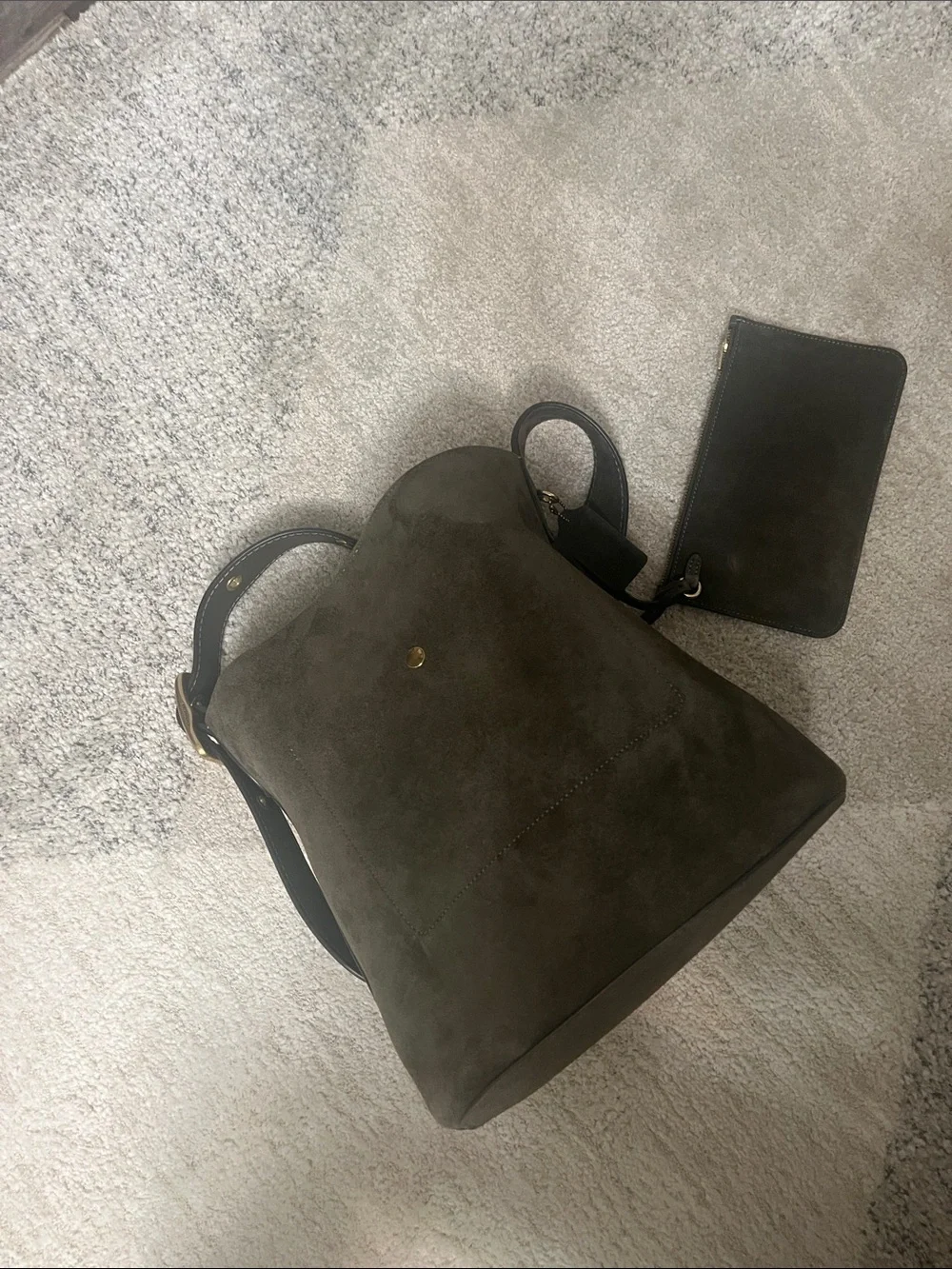 Coach Suede Bleecker Bucket Shoulder Bag in Dark Olive